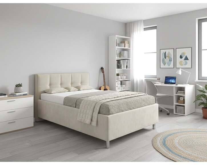 Čalúnená posteľ s úložným priestorom Crissy, 120x200, biela