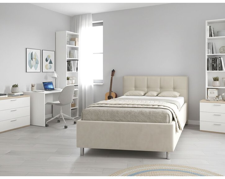 Čalúnená posteľ s úložným priestorom Crissy, 120x200, biela