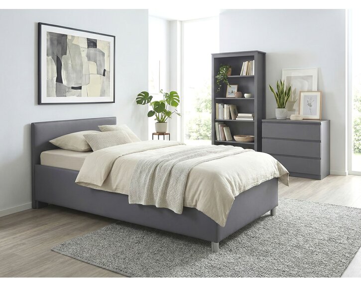 Vyvýšená čalúnená posteľ s úložným priestorom Lyoneta, 90x200cm, hnedosiva