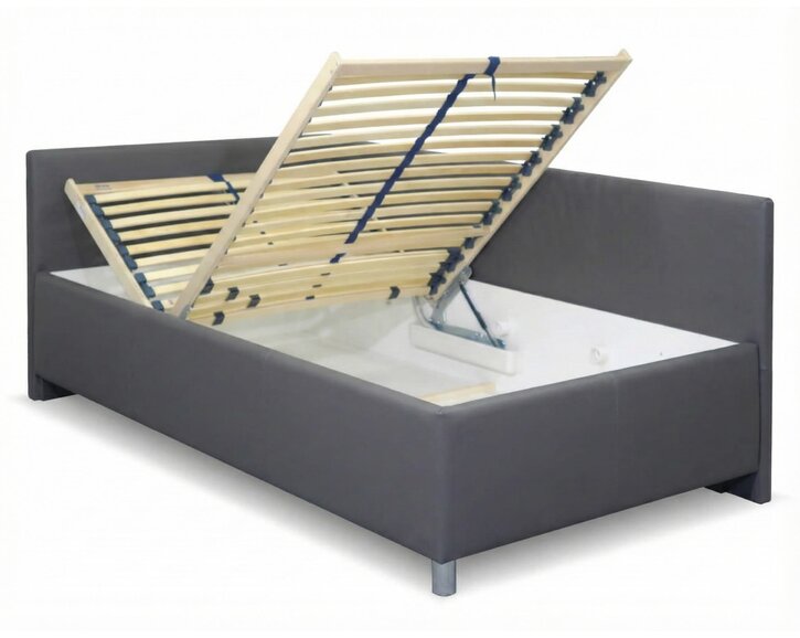 Vyvýšená čalúnená posteľ s úložným priestorom Ryana, 90x200, tmavo šedá Vyvýšená čalúnená posteľ s úložným priestorom Ryana, 90x200, tmavo šedá