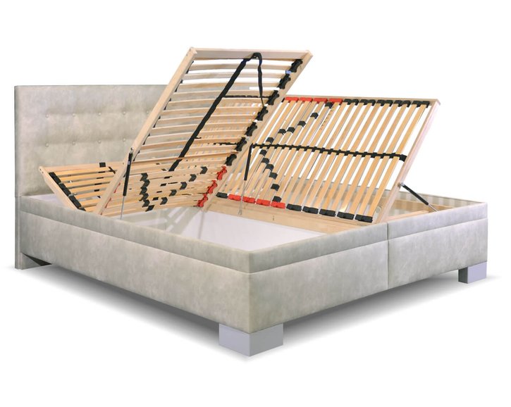 Zvýšená čalúnená posteľ s úložným priestorom Laterna