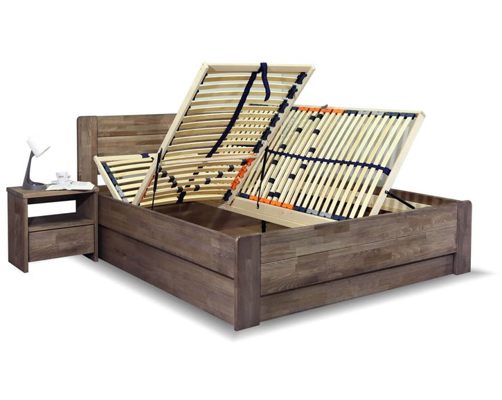 Drevená posteľ dvojlôžko s úložným priestorom ARION 2, masív buk