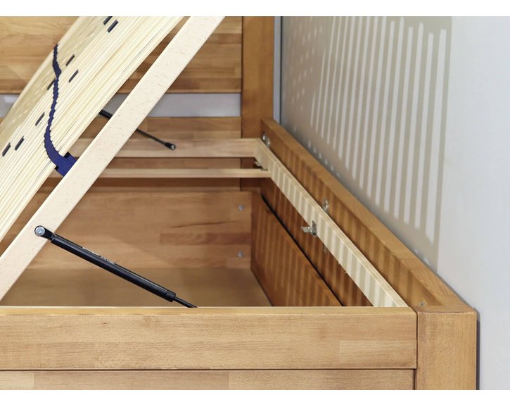 Vyvýšená posteľ s úložným priestorom Klementin, 120x200cm, masiv buk