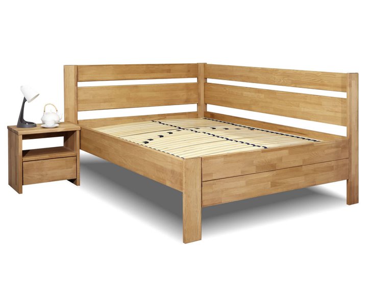 Rohová zvýšená posteľ z masívu Academia, masív buk, 140x200, Pravá