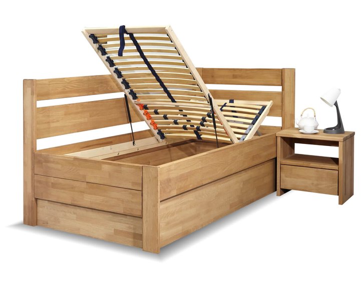 Zvýšená poste s úložným priestorom Academia, 80x200, 90x200, masiv buk, Ľavá