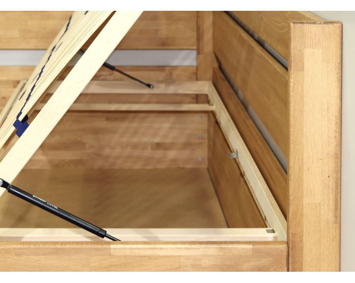 Rohová vyvýšená posteľ jednolôžko s úložným priestorom Academia, masív buk, Pravá