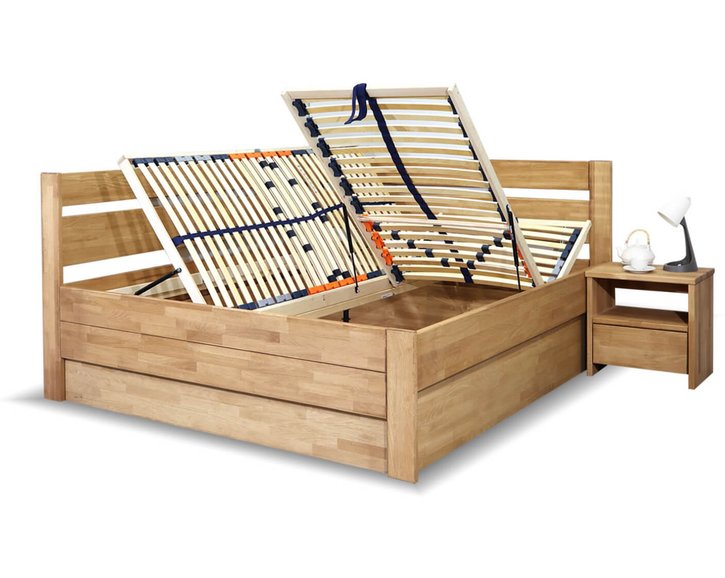 Posteľ s úložným priestorom Academia, masív buk