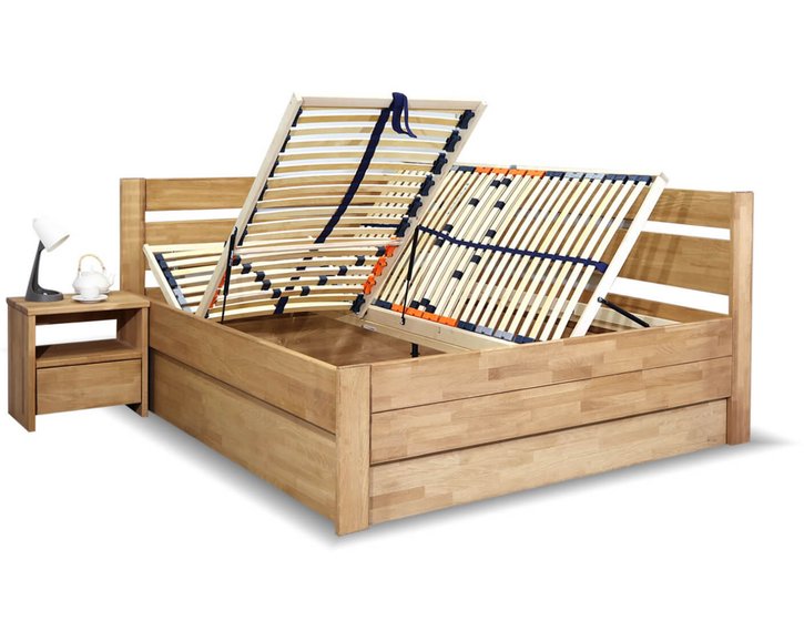 Posteľ s úložným priestorom Academia, masív buk, Pravá