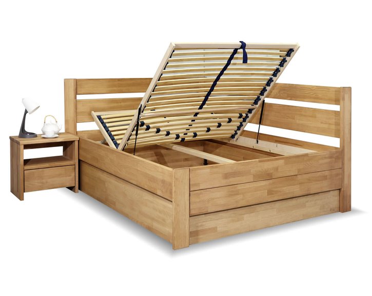 Posteľ s úložným priestorom Academia, masiv buk, 140x200, Pravá