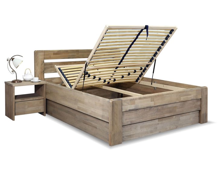 Vyvýšená posteľ s úložným priestorom Primátor, masiv buk, 140x200