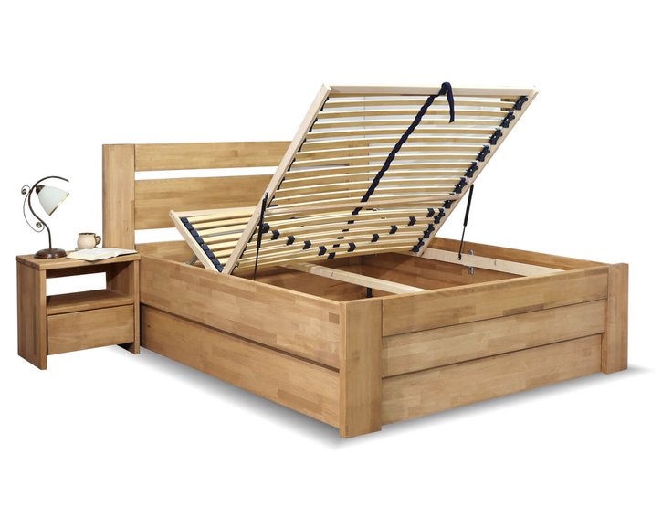 Posteľ s úložným priestorom Orfeus, masiv buk, 140x200