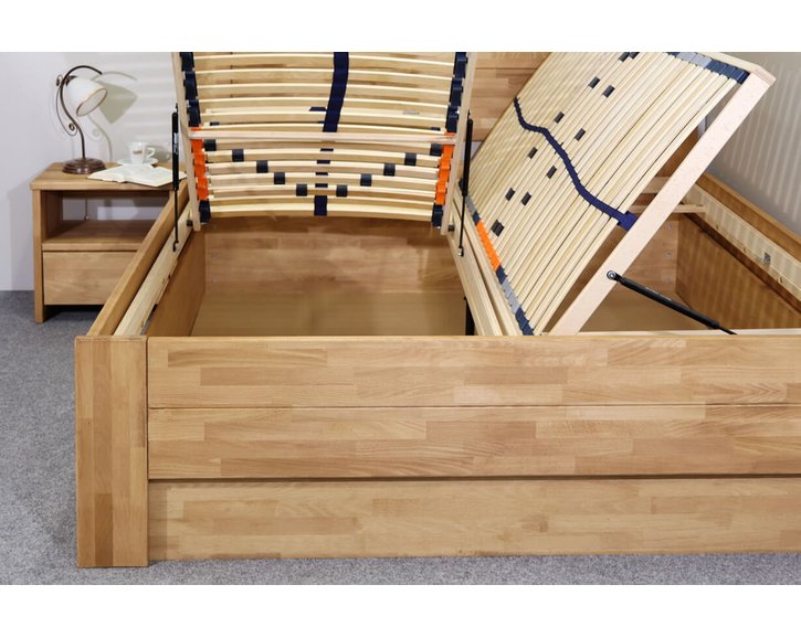 Zvýšená posteľ dvojlôžko s úložným priestorom Trinity 2, masív buk