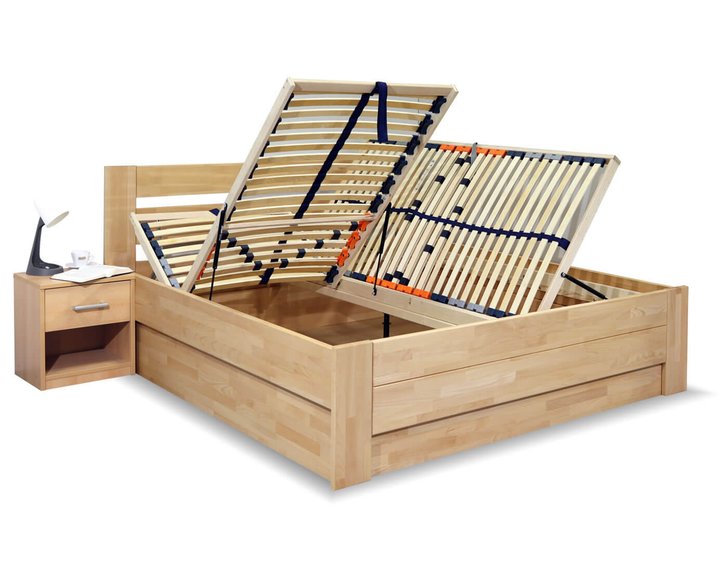 Posteľ s úložným priestorom Trinity, masiv buk