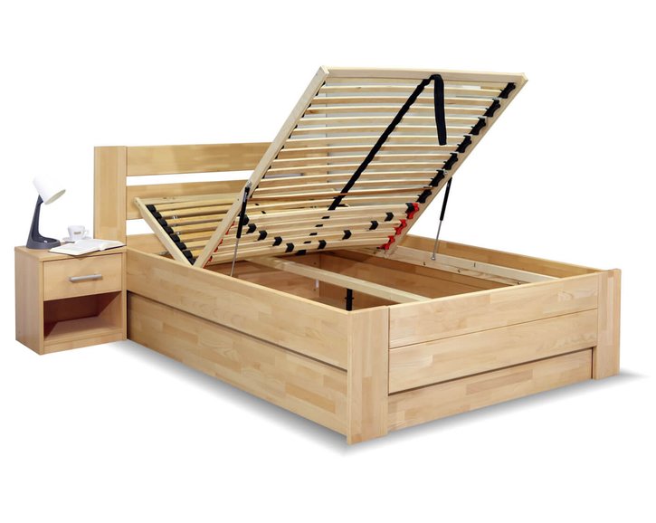 Posteľ s úložným priestorom Trinity, masiv buk, 140x200