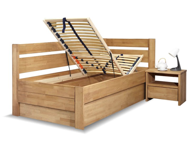 Posteľ s úložným priestorom Academia, 120x200, masiv buk, Ľavá