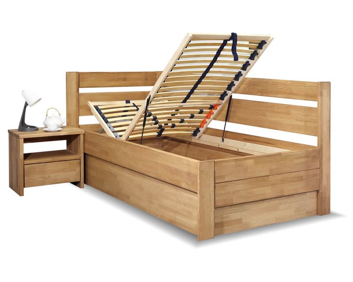 Posteľ s úložným priestorom Academia, 120x200, masív buk, pravá