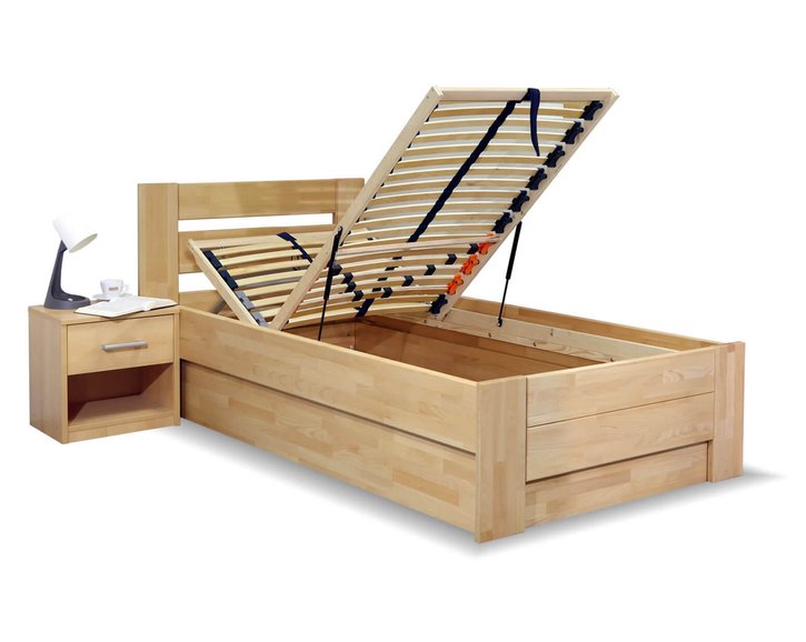 Posteľ s úložným priestorom Trinity, 120x200, masiv buk