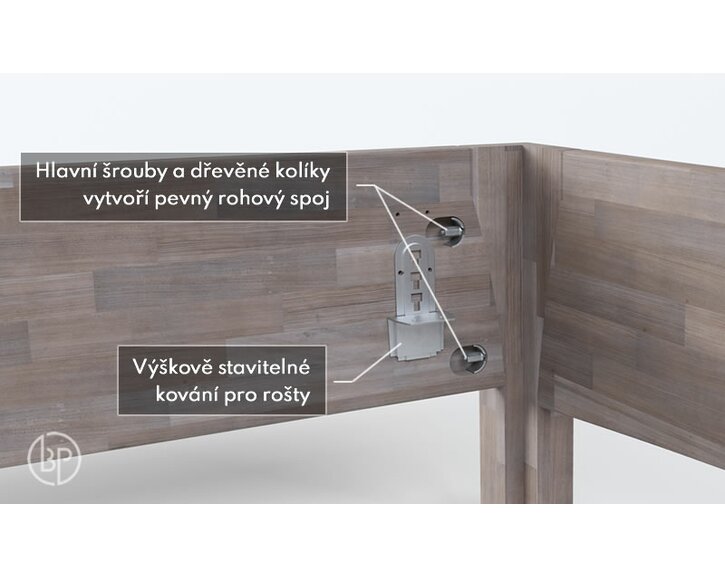 Posteľ dvojlôžko z masívu Constanta - rohový spoj