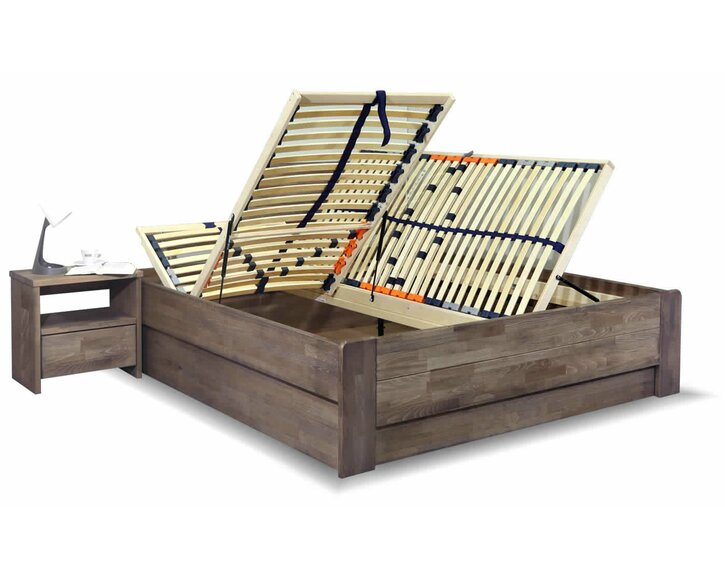 Drevená váľanda dvojlôžko s úložným priestorom FUTON, masív buk