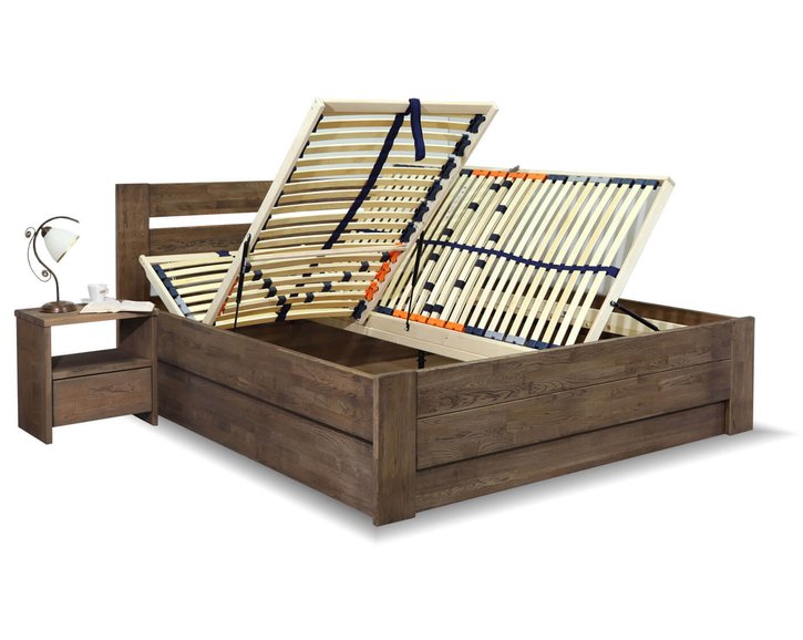 Posteľ s úložným priestorom Trinity, masív dub