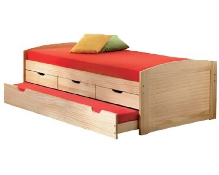 Vyvýšená  posteľ s úložným priestorom a prístelkou IA8806 90x200, masiv borovica