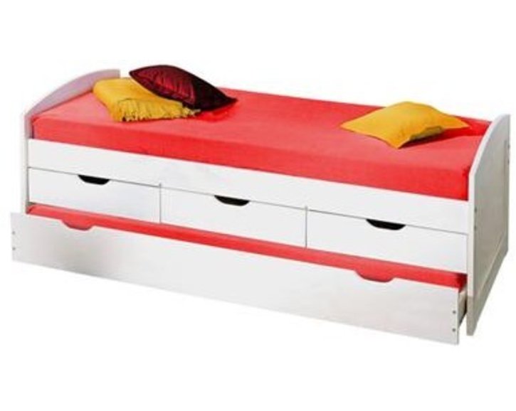 Vyvýšená  posteľ s úložným priestorom a prístelkou IA8806B 90x200, masiv borovica, biela Vyvýšená  posteľ s úložným priestorom a prístelkou IA8806B 90x200, masiv borovica, biela