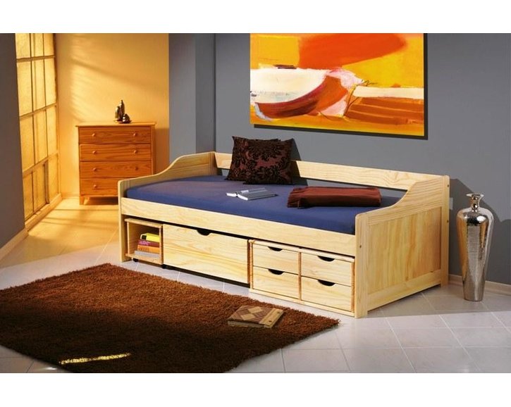 Posteľ s úložným priestorom IA8809 90x200, masiv borovica