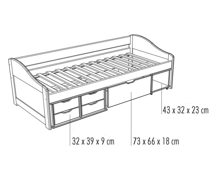 Posteľ s úložným priestorom IA8809 90x200, masiv borovica