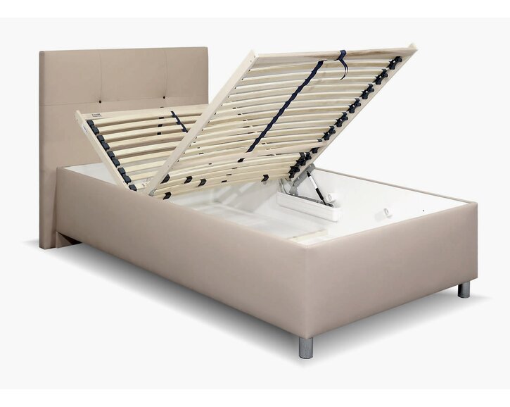 Čalúnená posteľ s úložným priestorom Crissy, 90x200, svetlo hnedá