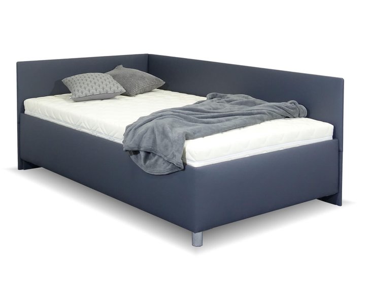 Rohová vyvýšená čalúnená posteľ s úložným priestorom Ryana, 90x200cm