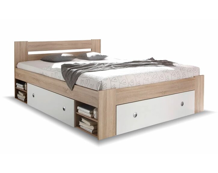Posteľ s úložným priestorom Nepoli 140 , dub sonoma - biela