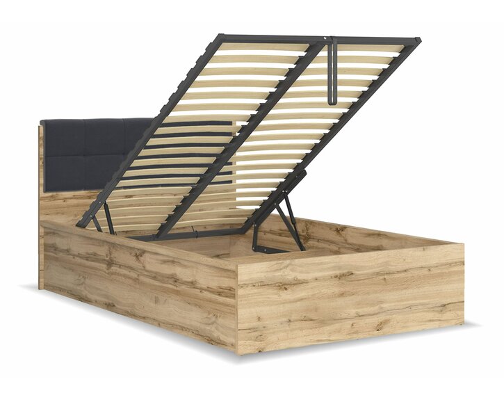 Posteľ jednolôžko s úložným priestorom a roštom TETRIS dub wotan - čierna