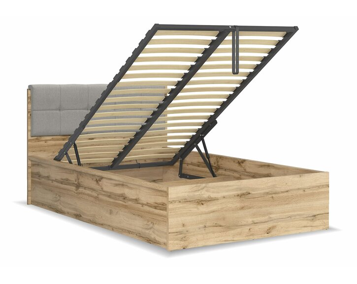 Posteľ s roštom a úložným priestorom a roštom Tetris, dub wotan - šedá