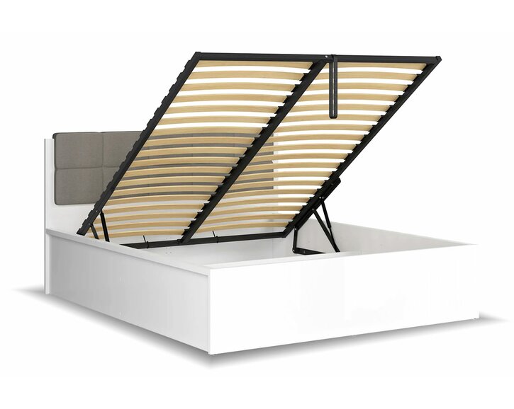 Posteľ s roštom a úložným priestorom a roštom Tetris, biely lesk