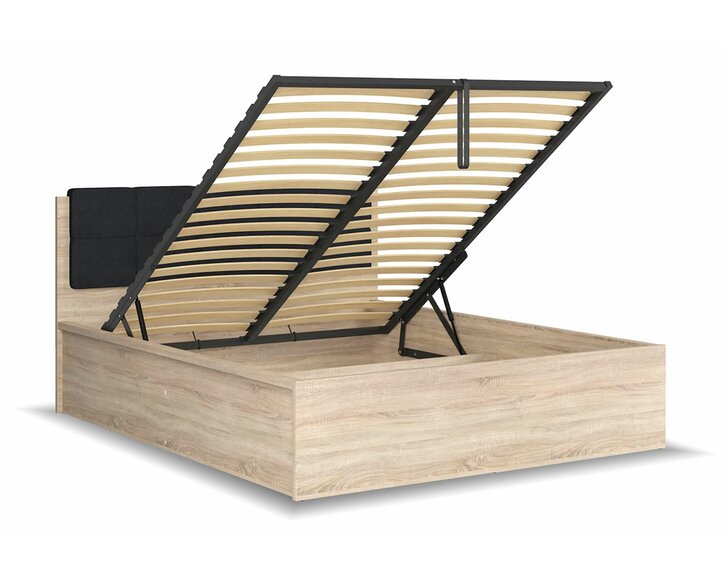 Posteľ s roštom a úložným priestorom a roštom Tetris, dub sonoma - čierna