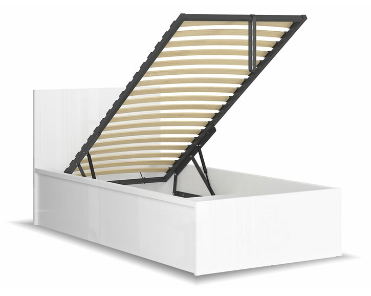 Posteľ jednolôžko s úložným priestorom a roštom TETRIS, biela - lesk