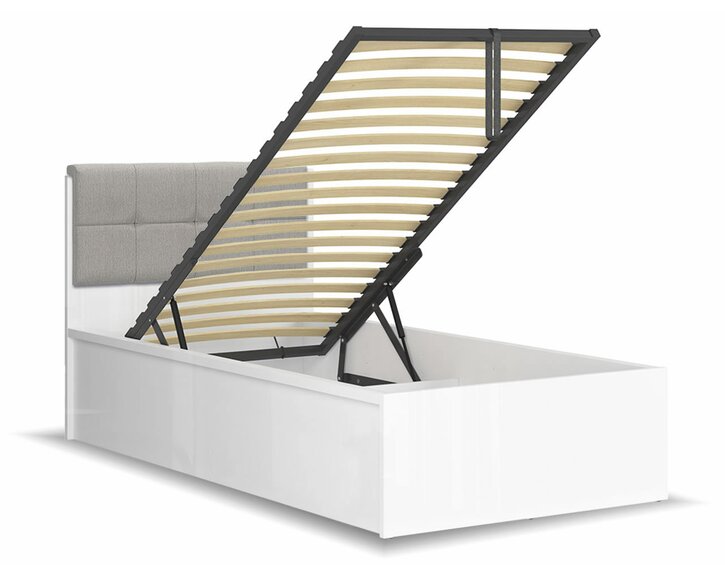 Posteľ jednolôžko s úložným priestorom a roštom TETRIS biela, lesk - šedá