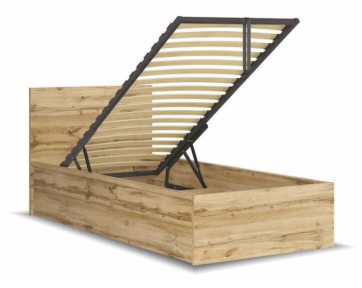 Posteľ jednolôžko s úložným priestorom a roštom TETRIS, dub wotan