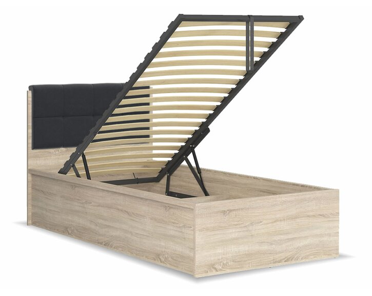 Posteľ jednolôžko s úložným priestorom a roštom TETRIS, dub sonoma - čierna