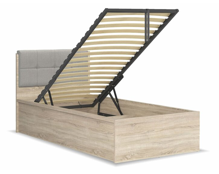 Posteľ jednolôžko s úložným priestorom a roštom TETRIS, dub sonoma - šedá