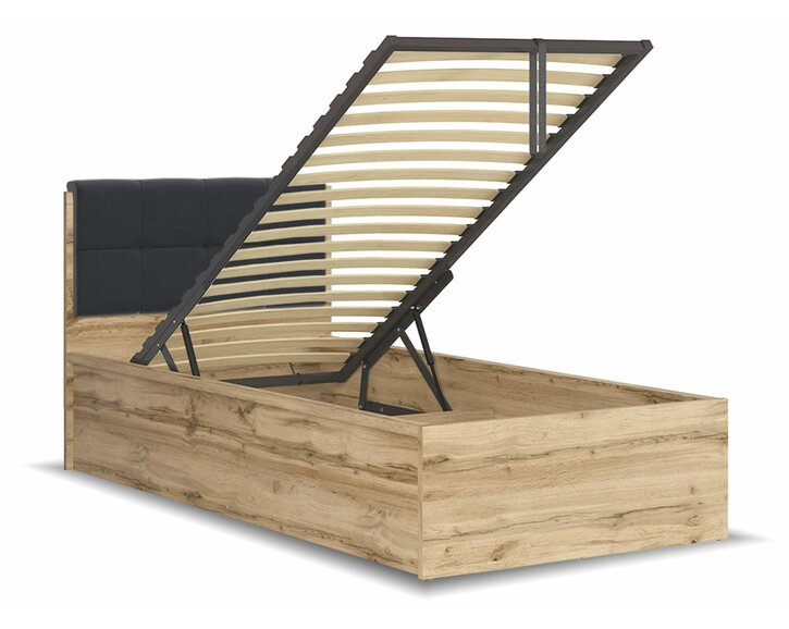 Posteľ jednolôžko s úložným priestorom a roštom TETRIS, dub wotan - čierná