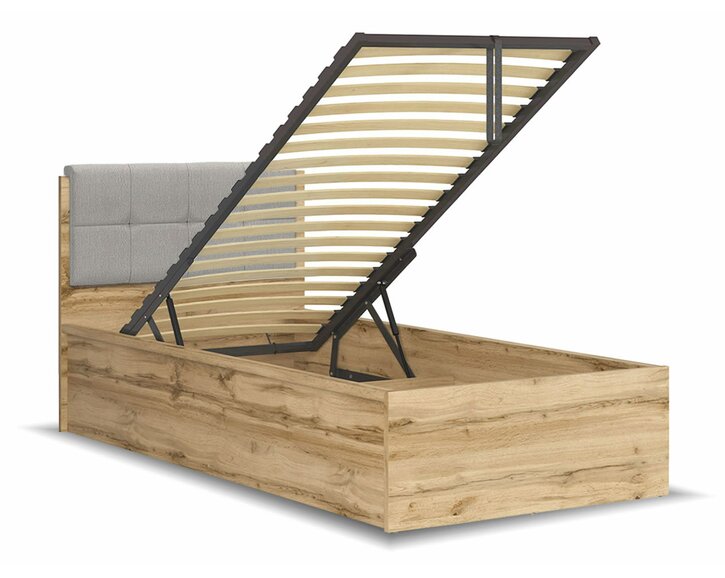 Posteľ jednolôžko s úložným priestorom a roštom TETRIS, dub wotan - šedá