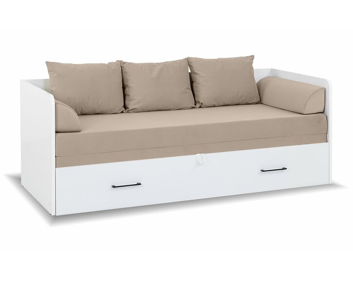 Rozkladacia posteľ s matracami a vankúšmi TETRIS, biela lesk/béžová Rozkladacia posteľ s matracami a vankúšmi TETRIS, biela lesk/béžová