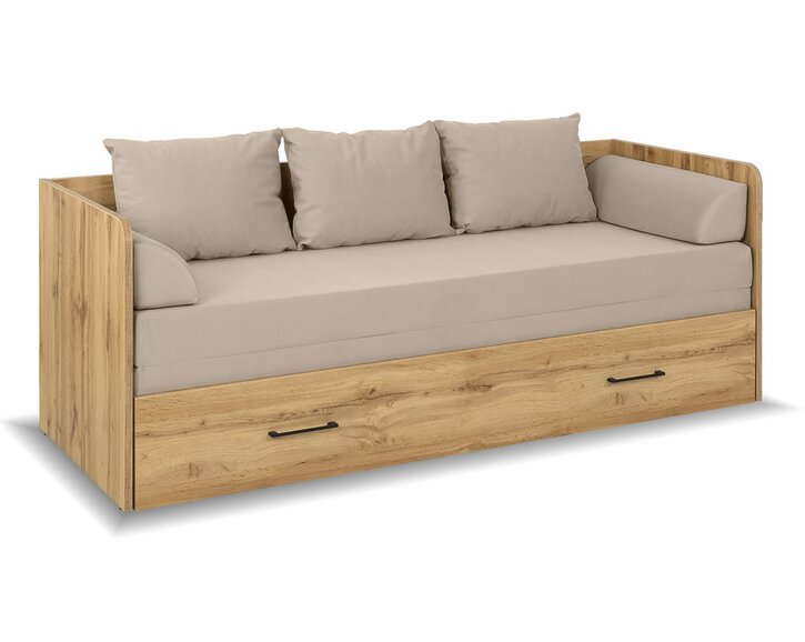 Rozkládacia posteľ s matracami a vanúšmi TETRIS, dub wotan/béžová Rozkládacia posteľ s matracami a vanúšmi TETRIS, dub wotan/béžová