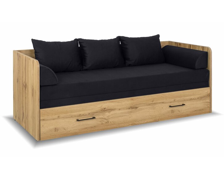 Rozkládacia posteľ s matracami a vankúšmi TETRIS, dub wotan/čierná Rozkládacia posteľ s matracami a vankúšmi TETRIS, dub wotan/čierná