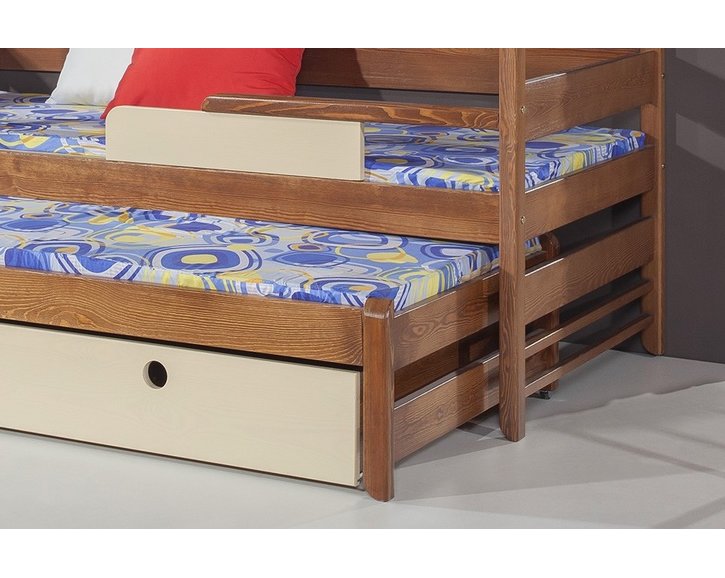 Poschodová posteľ s prístelkou a úložným priestorom pre 3 deti NATY3, masív borovica Poschodová posteľ s prístelkou a úložným priestorom pre 3 deti NATY3, masív borovica
