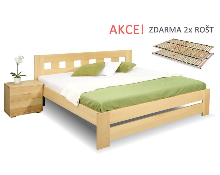 Manželská posteľ s roštmi Barča, 160x200, 180x200, masív buk Manželská posteľ s roštmi Barča, 160x200, 180x200, masív buk