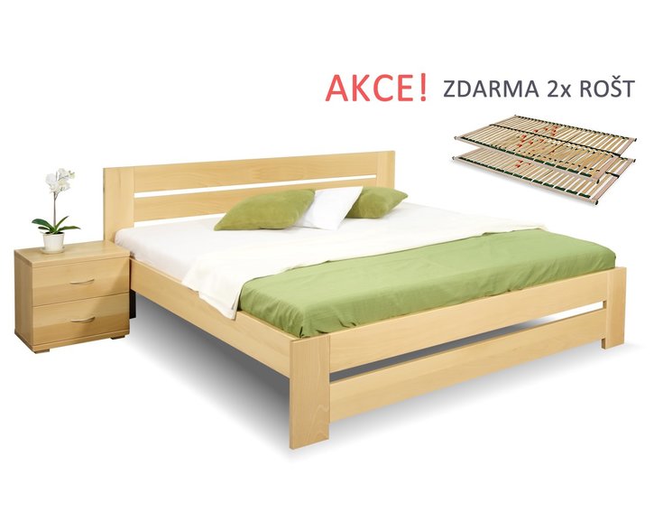 Manželská posteľ s roštami Berni, 160x200, 180x200, masív buk Manželská posteľ s roštami Berni, 160x200, 180x200, masív buk