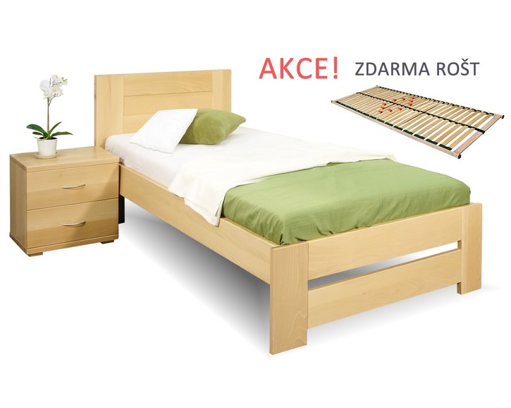 Drevná posteľ s roštom Jirka, 80x200, 90x200, masív buk Drevná posteľ s roštom Jirka, 80x200, 90x200, masív buk