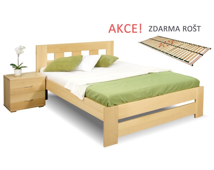 Drevená posteľ s roštom Barča, 120x200, 140x200, masív buk Drevená posteľ s roštom Barča, 120x200, 140x200, masív buk
